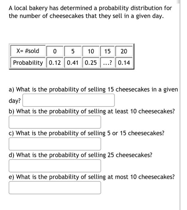 Solved A local bakery has determined a probability | Chegg.com