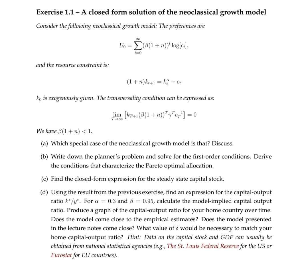 solved in the classical model, a decrease in aggregate... Solved Exercise 1.1 - A closed form solution of the | Chegg.com