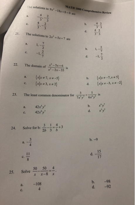 Math 1000 Comprehensive Review The Solutions To 9x Chegg Com