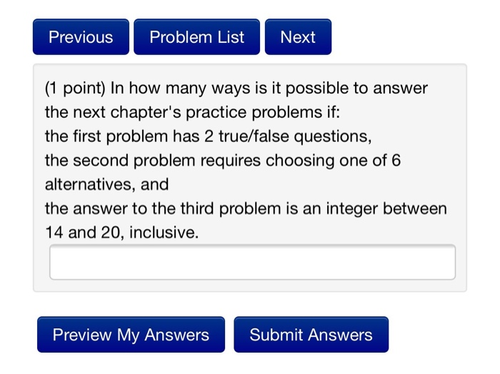 Solved Previous Problem List Next (1 point) In how many ways | Chegg.com