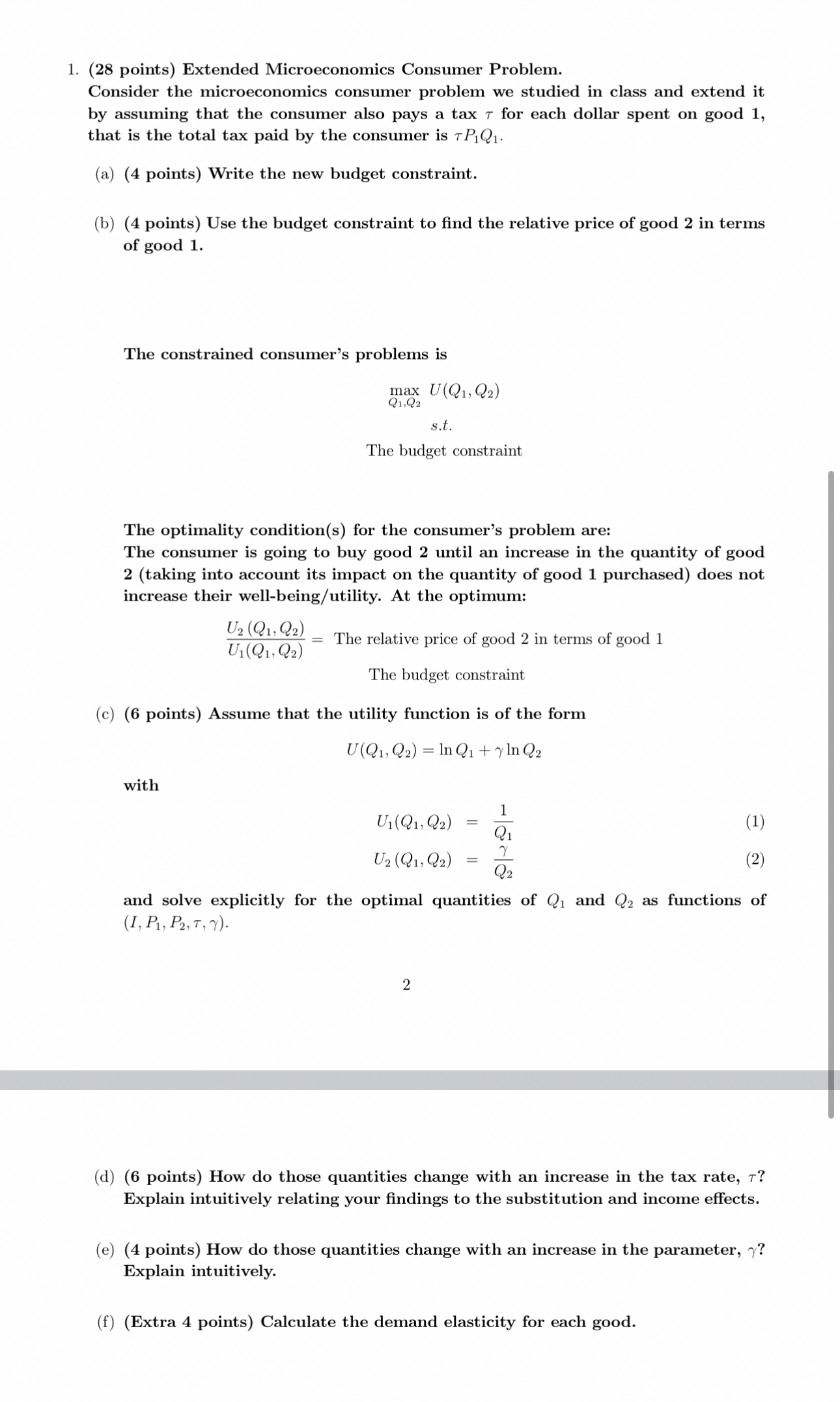 Solved (28 ﻿points) ﻿Extended Microeconomics Consumer | Chegg.com