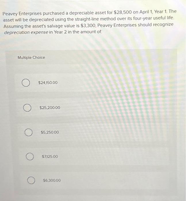 Solved Peavey Enterprises purchased a depreciable asset for