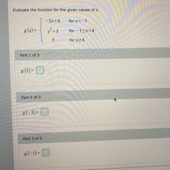 Solved Evaluate the function for the given values of x. | Chegg.com