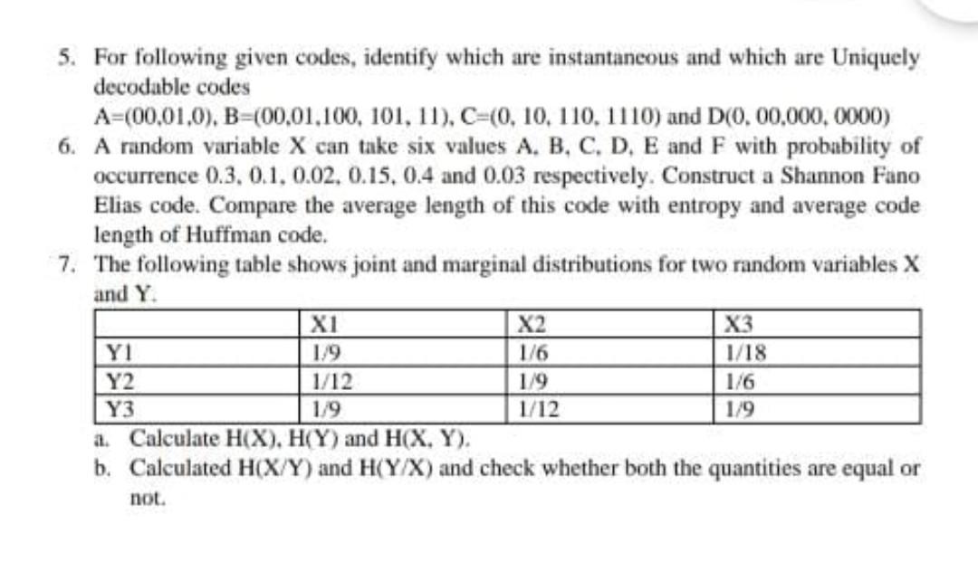 Solved 5. For following given codes, identify which are | Chegg.com