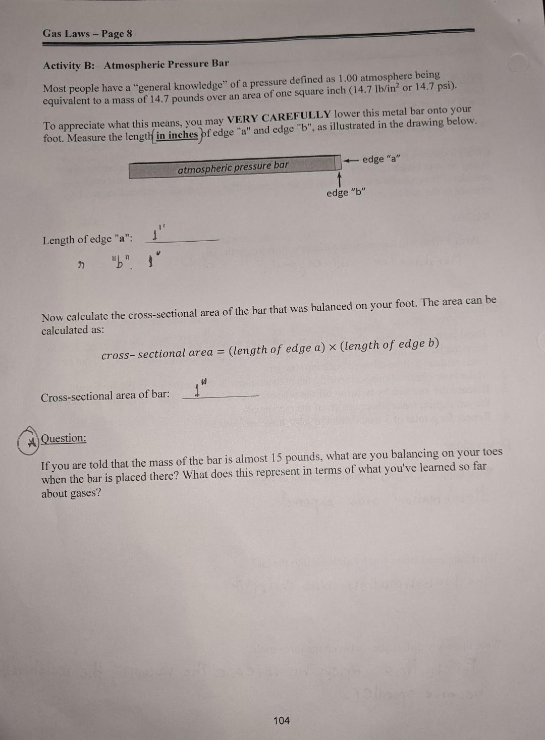 Solved Activity B: Atmospheric Pressure Bar Most people have | Chegg.com