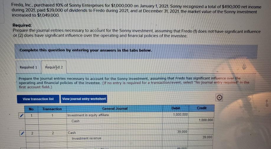 Solved Fredo, Inc., purchased 10 of Sonny Enterprises for