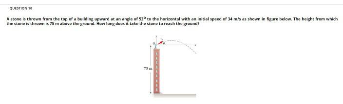 Solved QUESTION 10 A stone is thrown from the top of a | Chegg.com