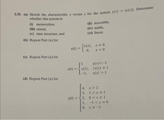 Solved 2.35. (a) Sketch the characteristic y versus x for | Chegg.com