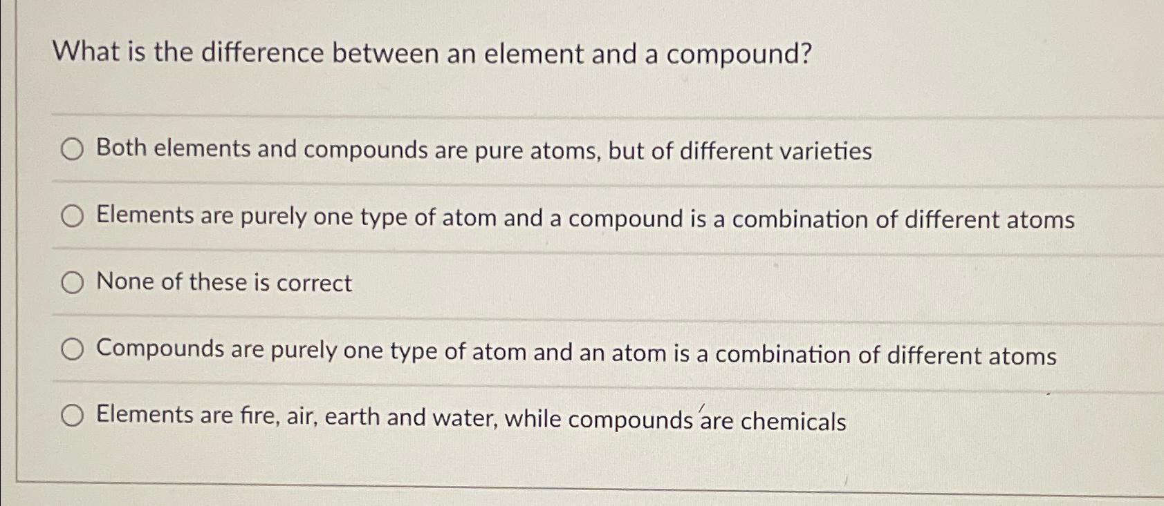 Solved What is the difference between an element and a | Chegg.com