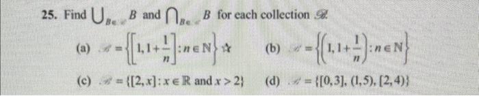 Solved 25. Find ⋃B∈B And ⋂B∈B For Each Collection Q (a) | Chegg.com