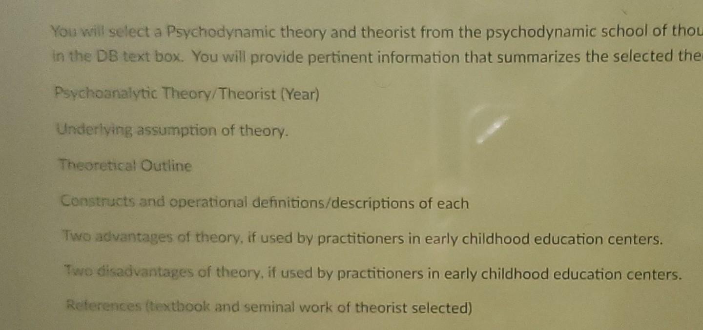 Solved You Will Select A Psychodynamic Theory And Theorist | Chegg.com