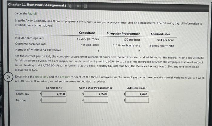 Solved Chapter 11 Homework Assignment Calculate Payroll | Chegg.com