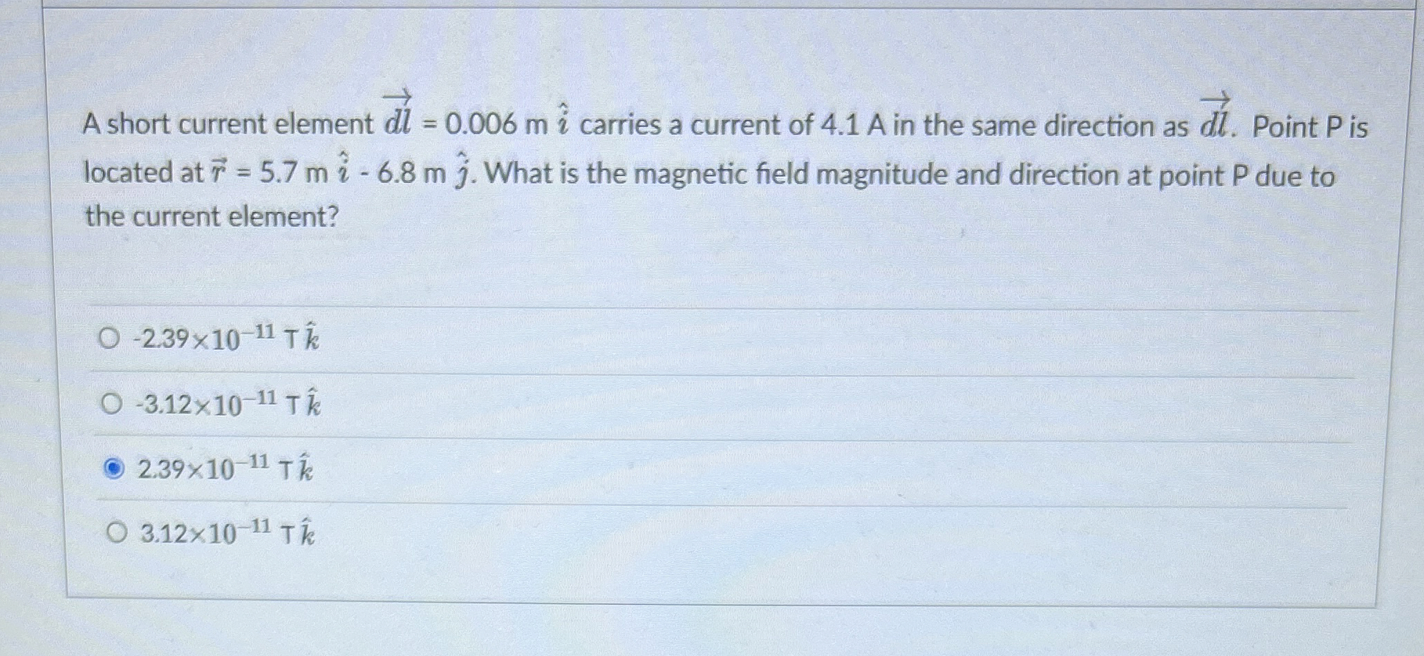 Solved A short current element vec(dl)=0.006mhat(i) ﻿carries | Chegg.com