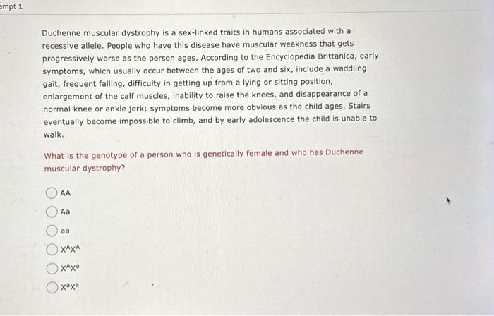 Solved Duchenne Muscular Dystrophy Is A Sex Linked Traits In 3384