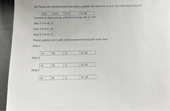 Solved Q1 Please use reinforcement learning to update the | Chegg.com