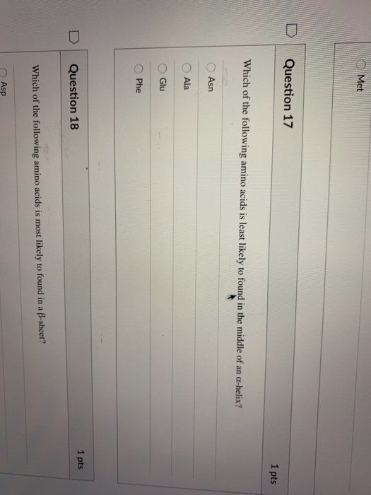 Solved Met Question 17 1 pts Which of the following amino | Chegg.com
