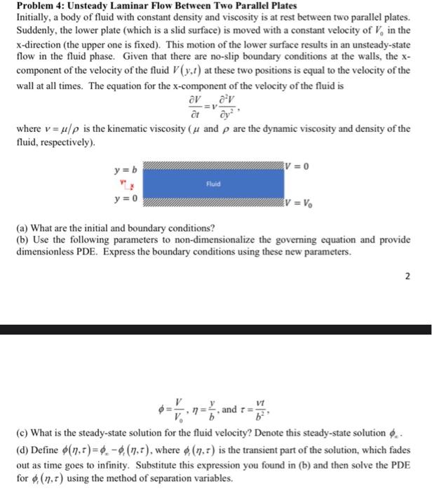Solved Problem 4: Unsteady Laminar Flow Between Two Parallel | Chegg.com