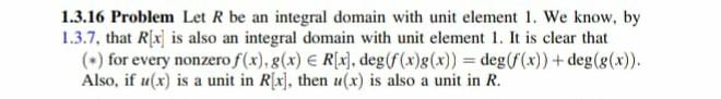 Solved 1.3.16 Problem Let R be an integral domain with unit | Chegg.com