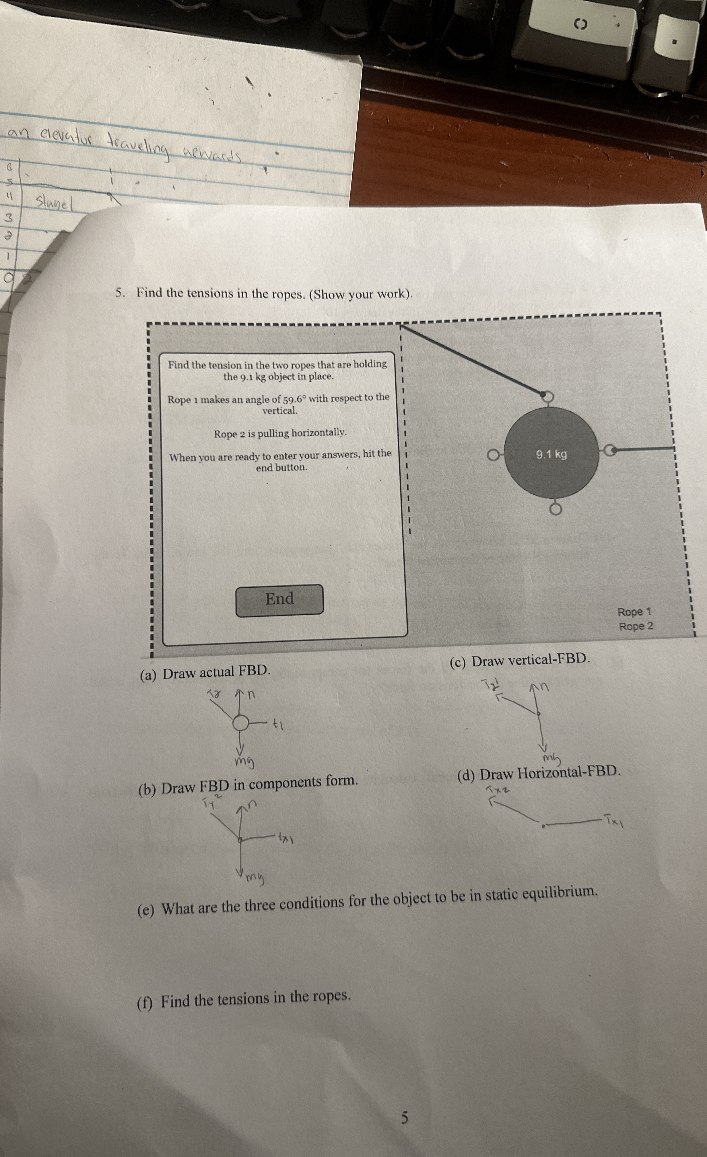 Solved Find the tensions in the ropes. (Show your work).Find | Chegg.com