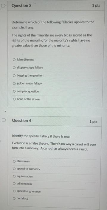 Solved D Question 3 1 pts Determine which of the following | Chegg.com