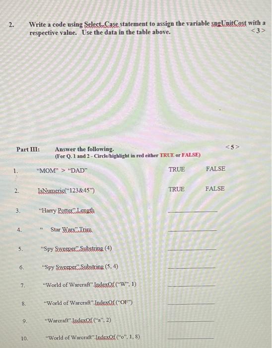 Solved Part I Answer the following (Circle/highlight in