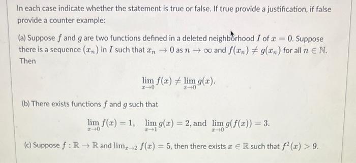 Solved In each case indicate whether the statement is true | Chegg.com
