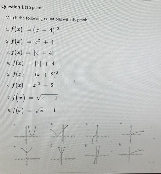 Solved Match the following equations with its graph. 1. | Chegg.com