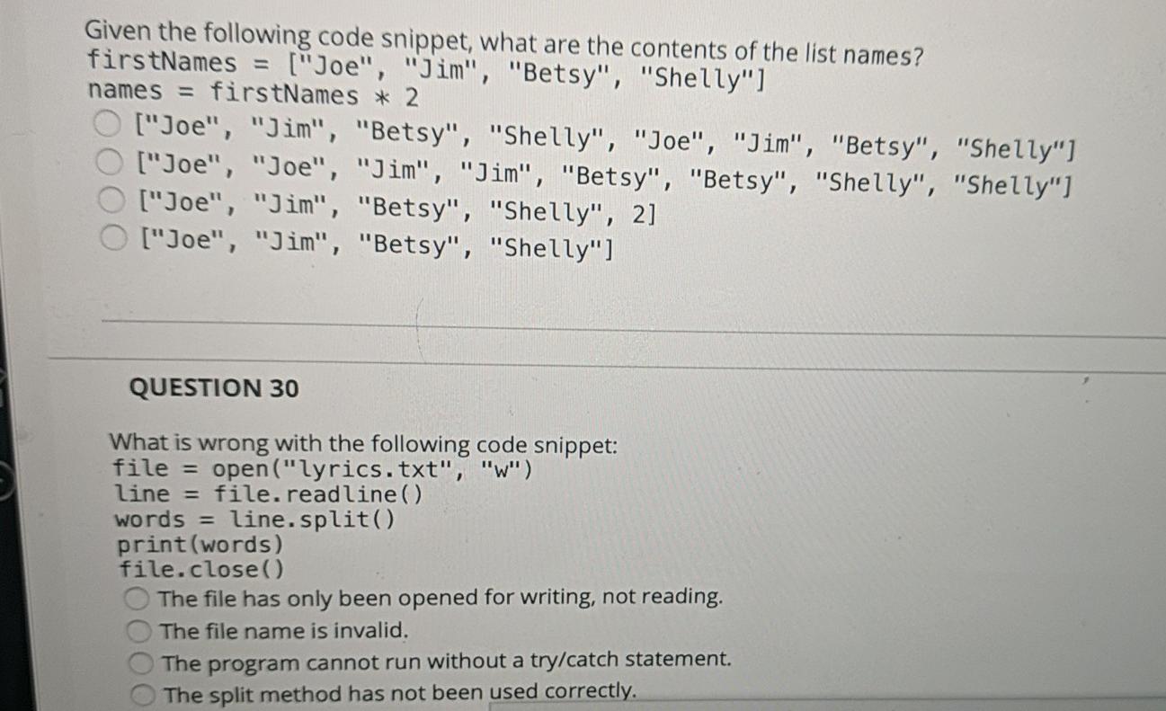 Solved Given The Following Code Snippet What Are The Chegg Com