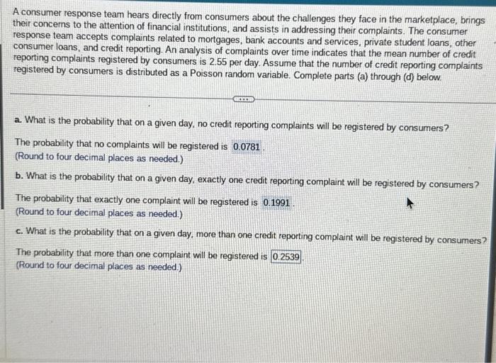 Solved A consumer response team hears directly from | Chegg.com