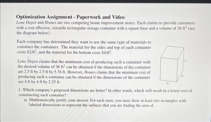 Solved Optimization Assignment - Paperwork and Video Lone | Chegg.com