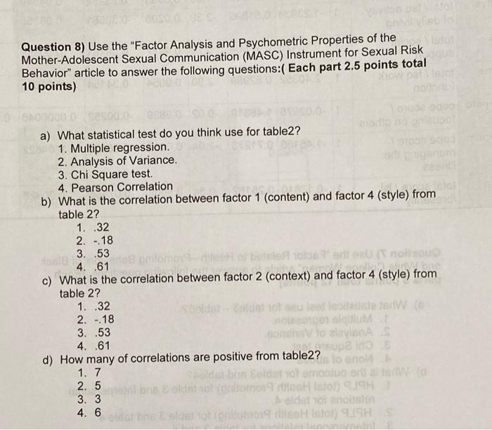 Solved Question 8) Use the "Factor Analysis and Psychometric | Chegg.com