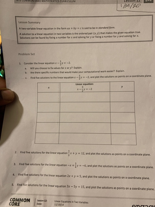 Solved Nis Lummun Core Mathematics Curriculum Lesson Chegg Com