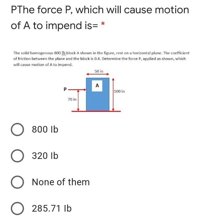 Solved PThe force P, which will cause motion of A to impend | Chegg.com