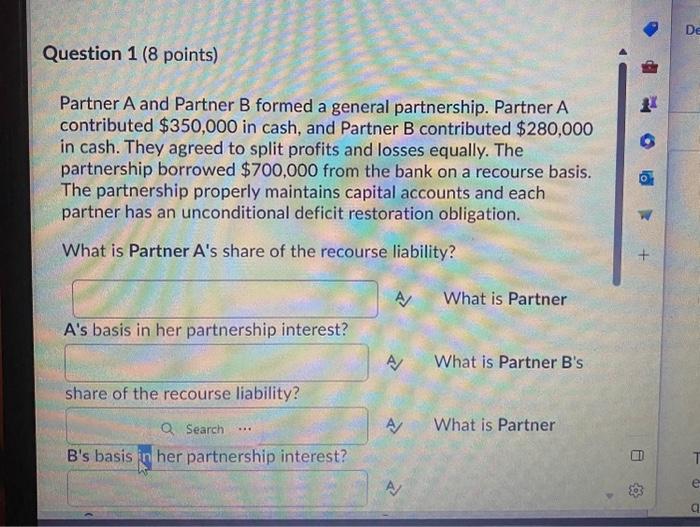 Solved Partner A And Partner B Formed A General Partnership. | Chegg.com