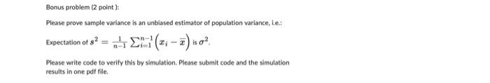 Solved Bonus problem ( 2 point ): Please prove sample | Chegg.com