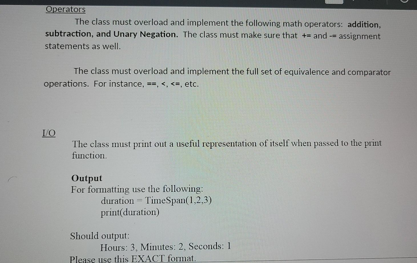 Solved Program 2: Class Design / Operator Overloads Purpose | Chegg.com