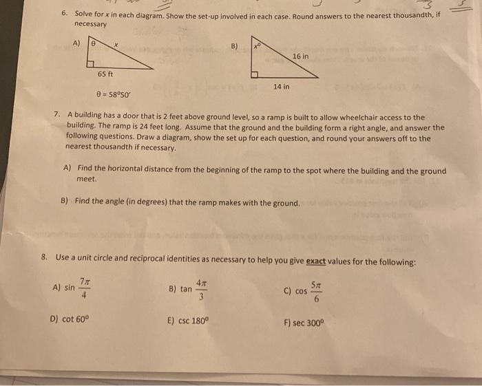 Solved 6. Solve for x in each diagram. Show the set-up | Chegg.com