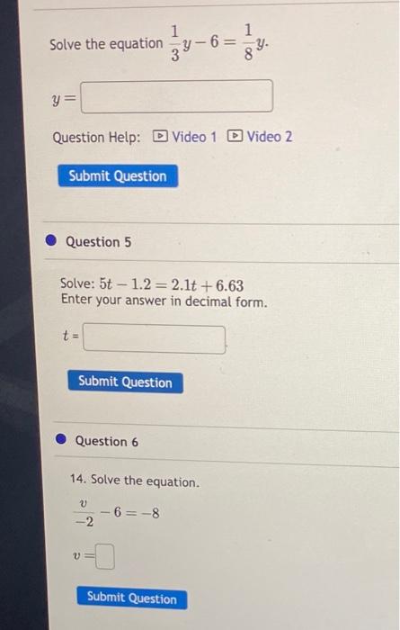 Solved Solve the equation 31y−6=81y. y= Question Help: Video | Chegg.com