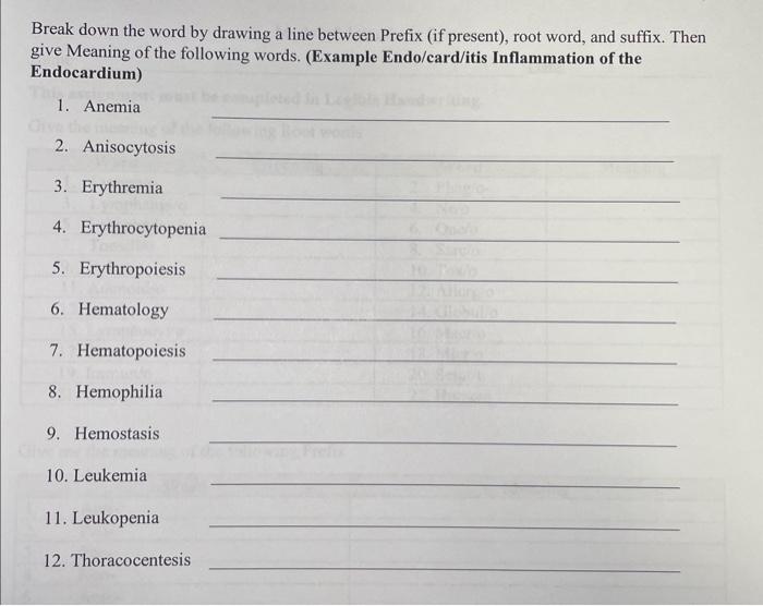 Solved Break down the word by drawing a line between Prefix