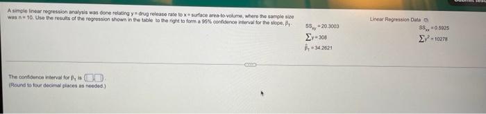 Solved A simple linear regression analysis was done relating | Chegg.com