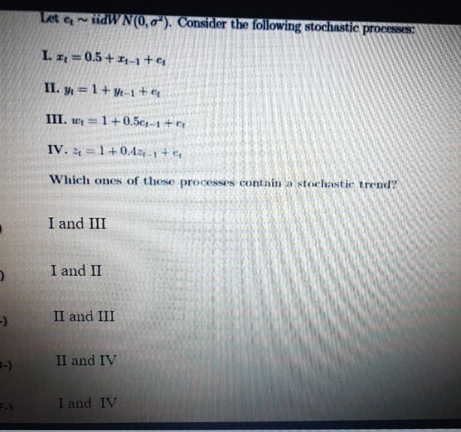 Solved Consider the following stochastic process: yt = a | Chegg.com