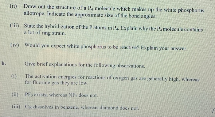 Solved (ii) Draw out the structure of a P4 molecule which | Chegg.com