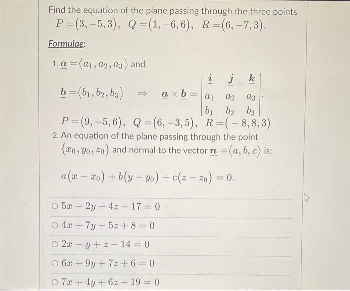 Solved Find the equation of the plane passing through the | Chegg.com