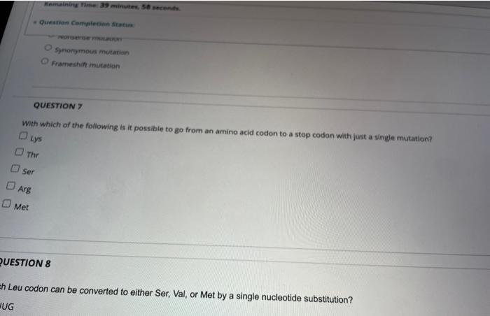 Solved Question Completion Status QUESTIONS A codon sequence | Chegg.com