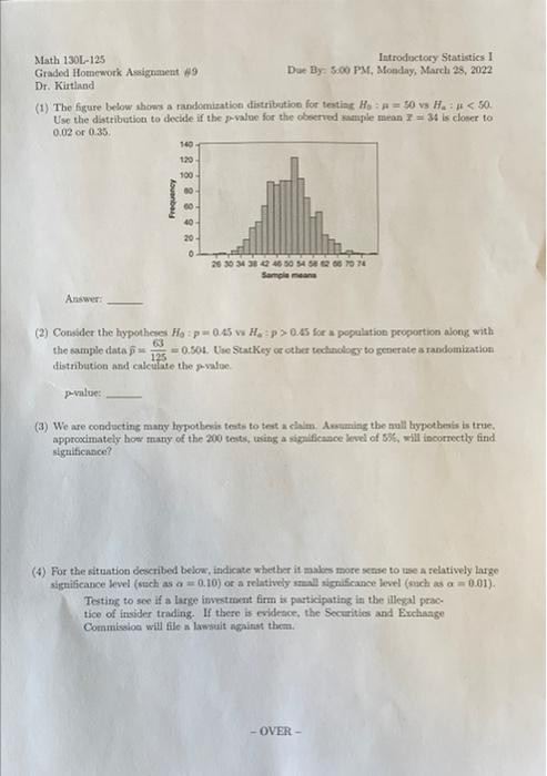 Solved Math 130L-125 Introductory Statistics 1 Graded | Chegg.com