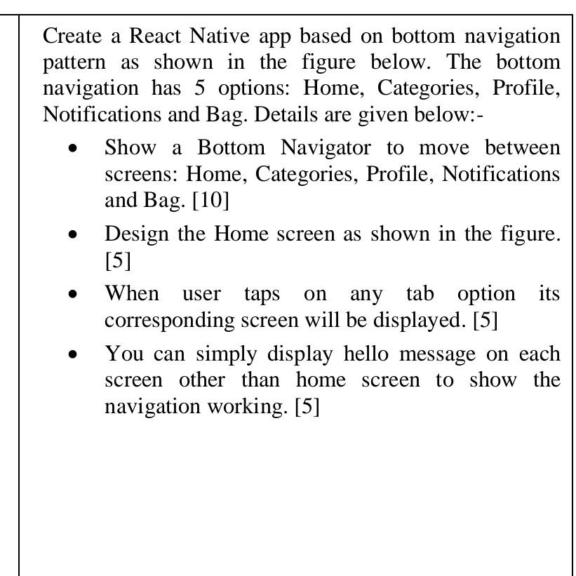 Solved Create a React Native app based on bottom navigation | Chegg.com