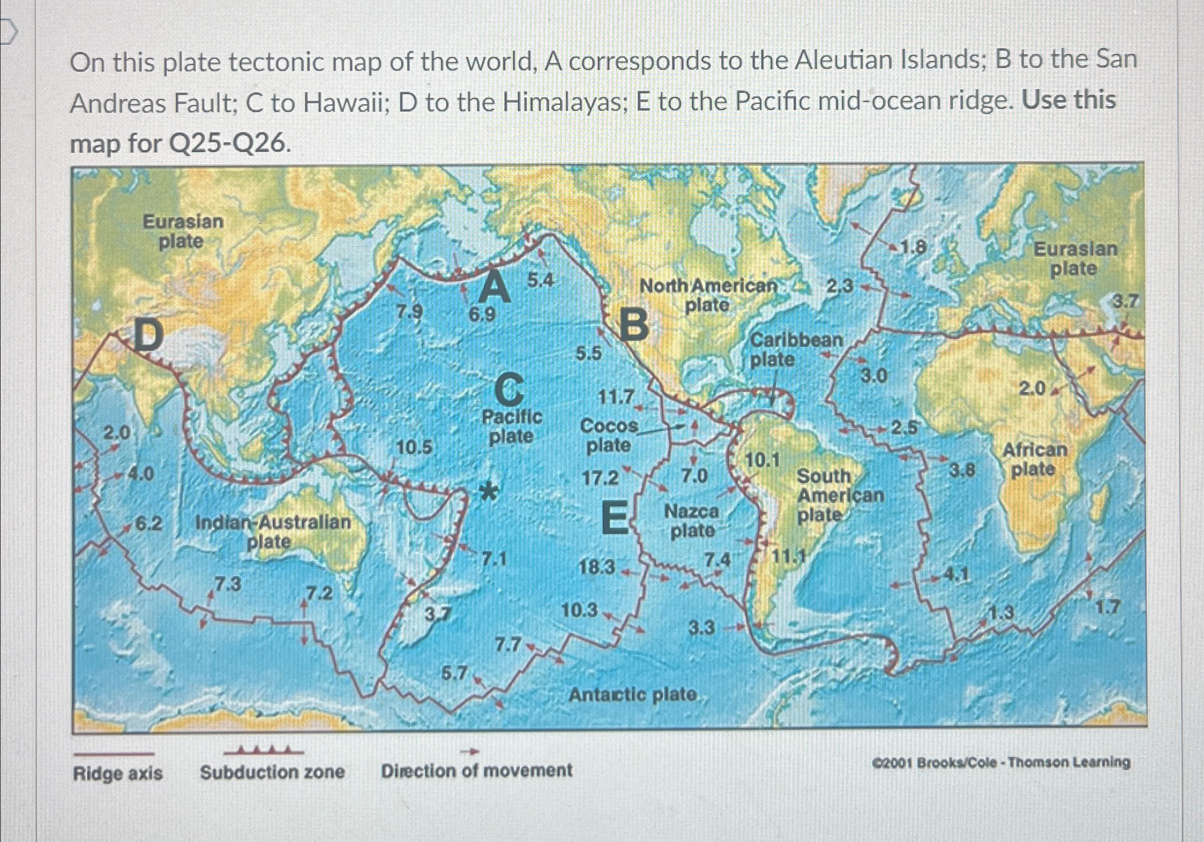 Solved On this plate tectonic map of the world, A | Chegg.com