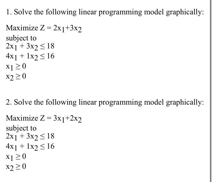 Solved 1. Solve The Following Linear Programming Model | Chegg.com