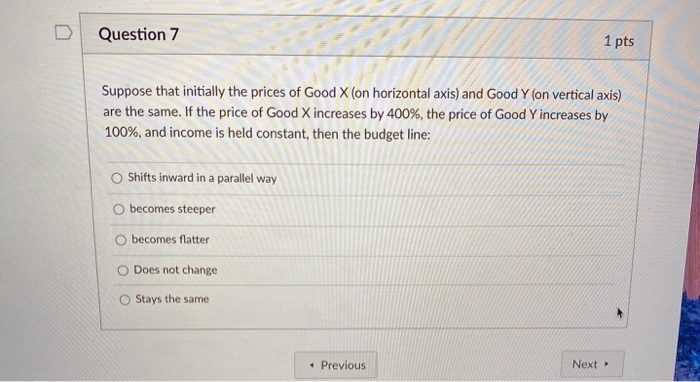 Solved Question 7 1 pts Suppose that initially the prices of | Chegg.com