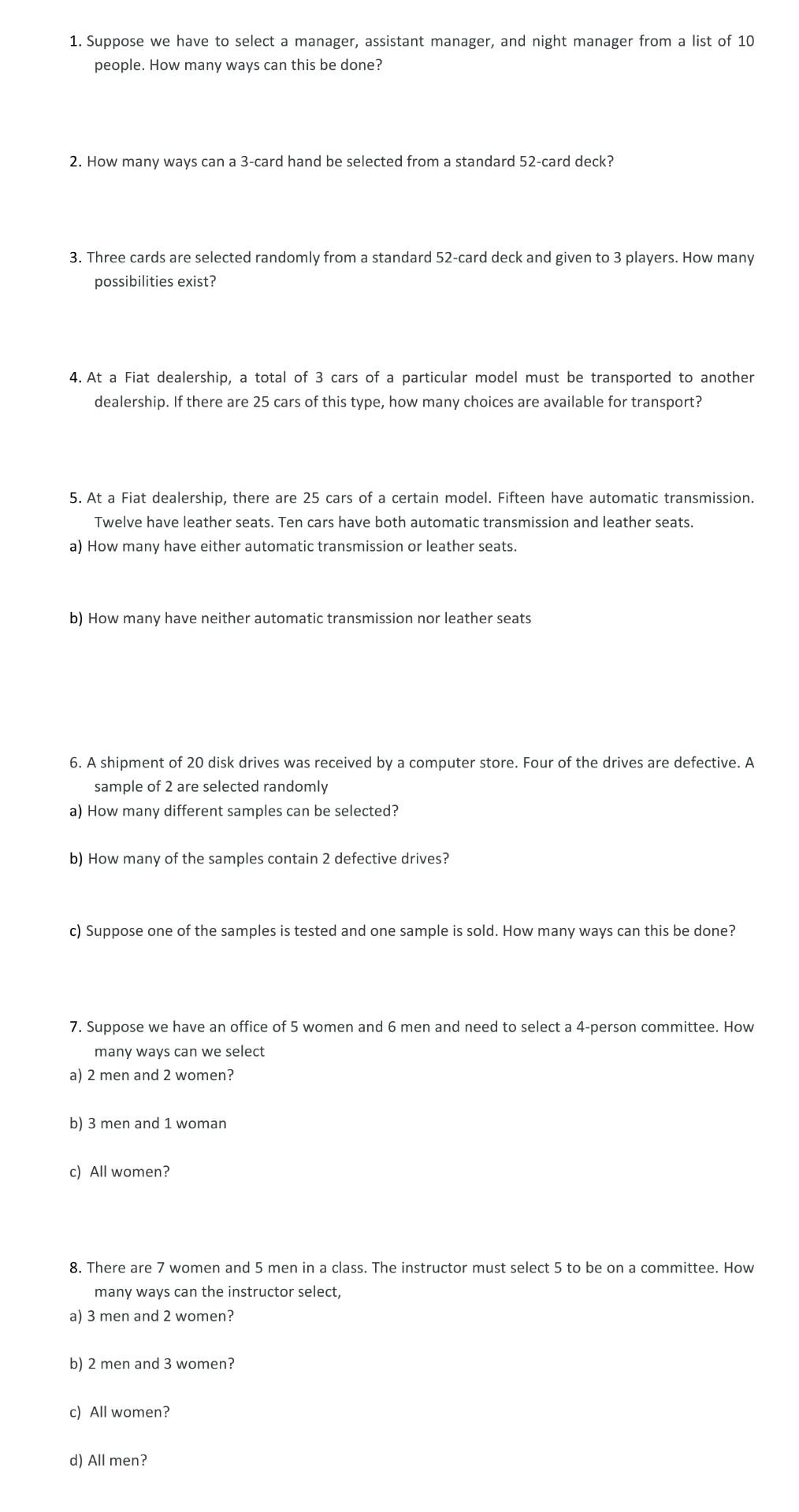 Solved 1. Suppose we have to select a manager, assistant | Chegg.com